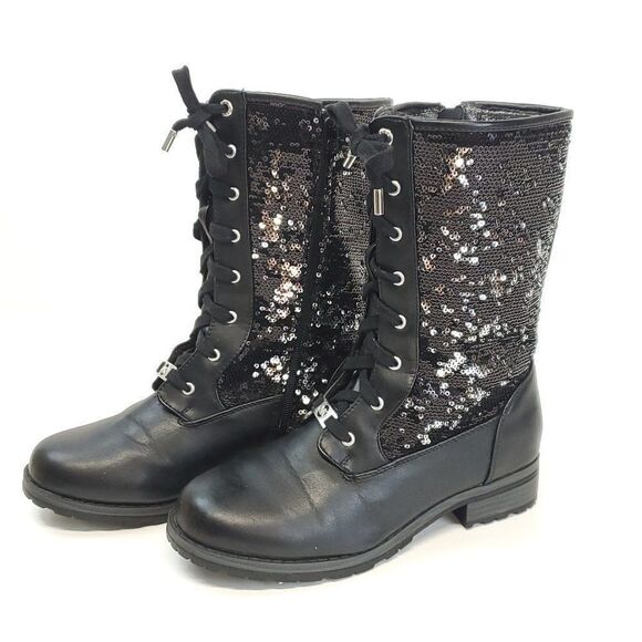Women’s Michael Kors MARCELLA Black Lace Up Sequin Mid Calf Boots US 5 - Picture 4 of 13